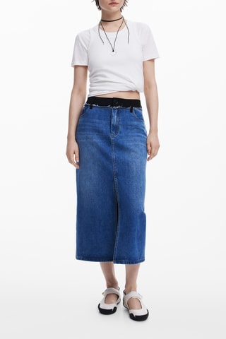 Gonna midi in jeans a vita alta - Blu scuro