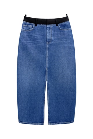 Gonna midi in jeans a vita alta - Blu scuro
