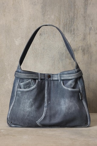 Borsa a spalla in pelle d’agnello - Azzurro