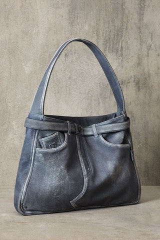 Borsa a spalla in pelle d’agnello - Azzurro