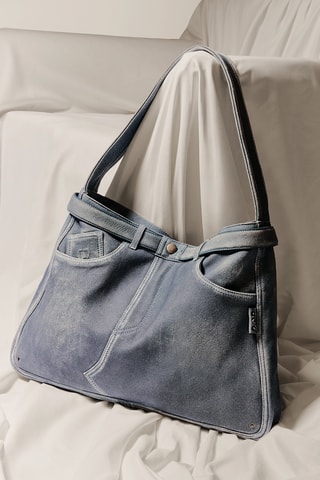 Borsa a spalla in pelle d’agnello - Azzurro