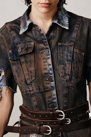 Abito a camicia in jeans - Marrone scuro