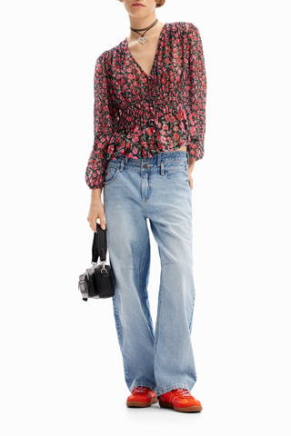 Blusa - Nero, rosso e rosa