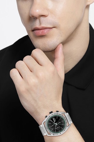 Montre à quartz en acier - Argenté et noir