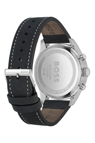 Montre à quartz en cuir - Chronographe - Noir et argenté