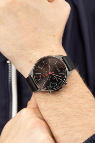 Reloj de cuarzo de piel - Negro