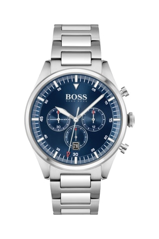 Montre à quartz en acier - Chronographe - Argenté et bleu foncé