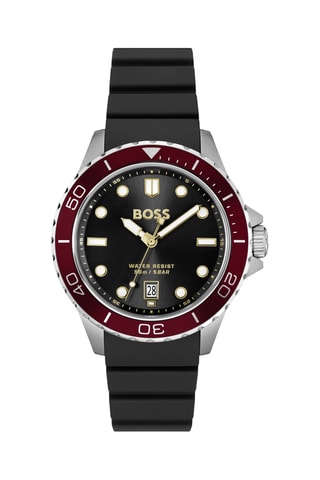 Montre à quartz en silicone - Noir et bordeaux