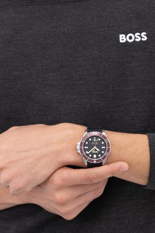 Montre à quartz en silicone - Noir et bordeaux