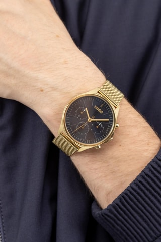 Montre à quartz en acier - Doré et bleu foncé
