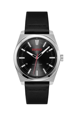 Montre à quartz en cuir - Noir et argenté
