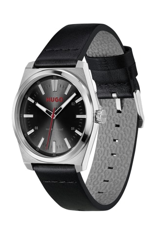 Montre à quartz en cuir - Noir et argenté