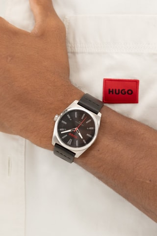 Montre à quartz en cuir - Noir et argenté