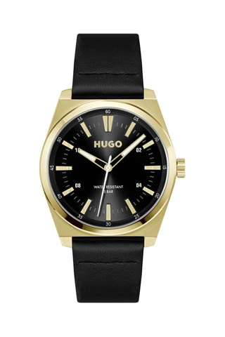 Montre à quartz en cuir - Noir et doré
