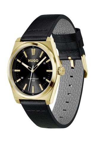 Montre à quartz en cuir - Noir et doré