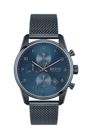 Montre à quartz en acier - Chronographe - Bleu-gris et bleu foncé