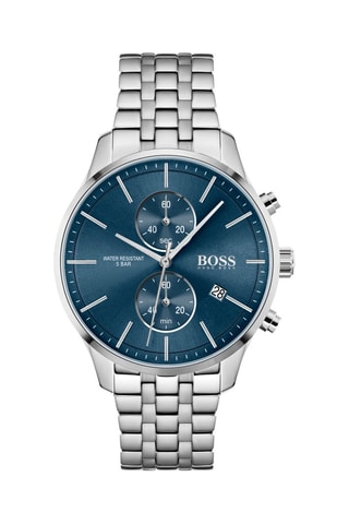 Montre à quartz en acier - Chronographe - Argenté et bleu foncé