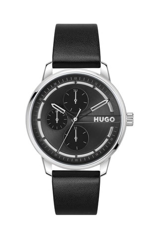 Montre à quartz en cuir - Noir et argenté