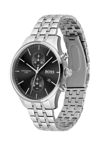Montre à quartz en acier - Chronographe - Argenté et noir