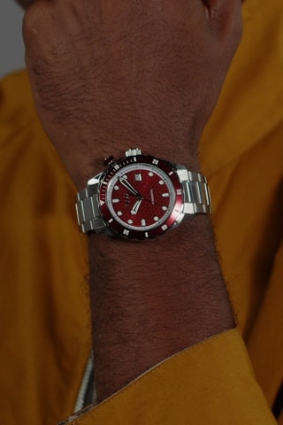 Montre automatique en acier - Argenté et rouge