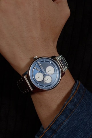 Montre à quartz en acier - Argenté et bleu