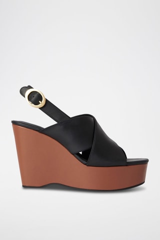 Sandales compensées en cuir - Noir