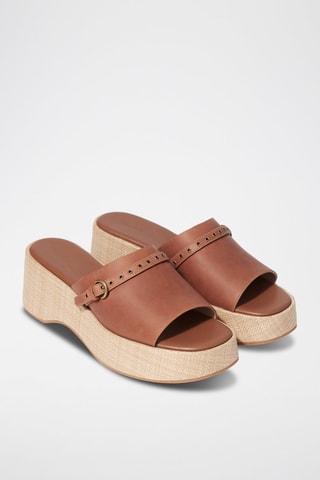 Mules compensées en cuir - Beige