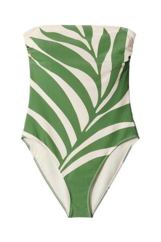 Maillot 1 pièce bustier - Vert olive et blanc