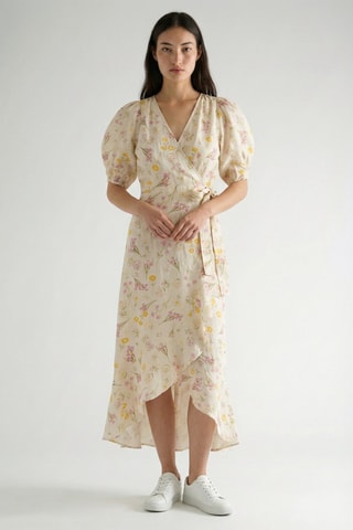 Robe portefeuille en lin - Blanc
