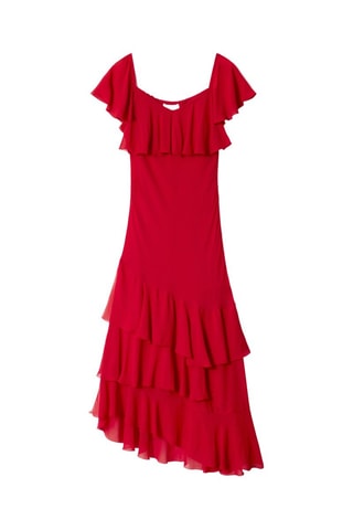 Vestido com folhos - Vermelho