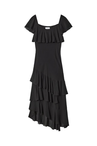Vestido com folhos - Preto