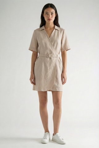 Robe portefeuille en lin - Beige