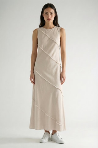 Vestido comprido em linho - Bege
