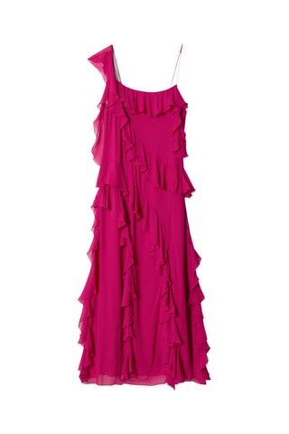 Vestido com folhos - Fúcsia