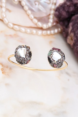 Jonc - Plaqué or jaune, perles de culture et tourmalines