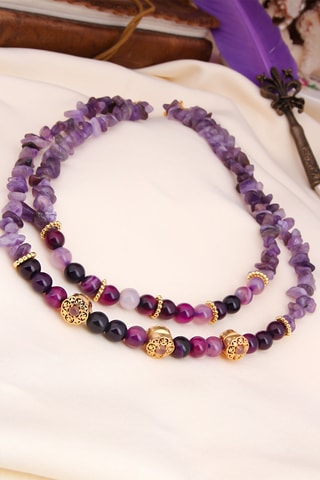 Collier - Plaqué or jaune, améthystes et zircons