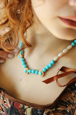 Collier - Turquoises et perles de culture