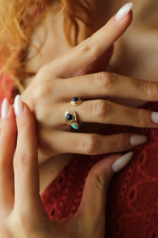 Bague - Plaqué or jaune et lapis-lazuli