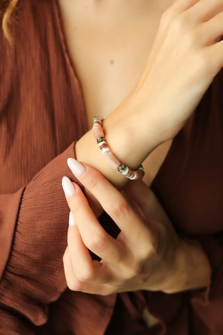 Bracelet - Plaqué or jaune, jaspes et pierre de soleil