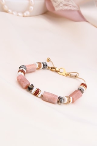 Bracelet - Plaqué or jaune, jaspes et pierre de soleil