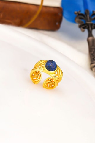 Bague dorée à l'or fin jaune - Lapis-lazuli