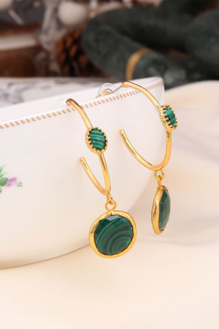 Créoles - Plaqué or jaune et malachites