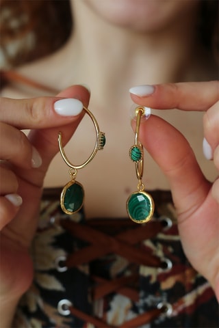 Créoles - Plaqué or jaune et malachites