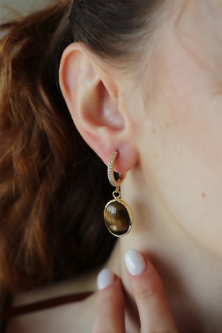Boucles d'oreilles - Zircon et œil-de-tigre