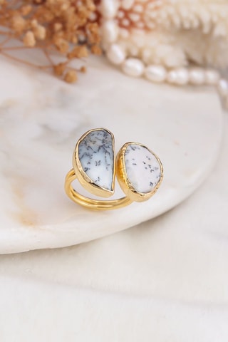 Bague - Plaqué or jaune et dendrites