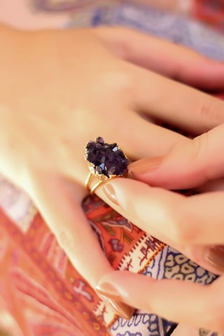 Bague dorée à l'or fin jaune - Améthyste
