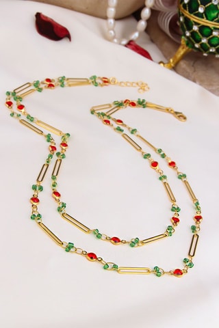 Collier double rang - Plaqué or jaune et pierres naturelles