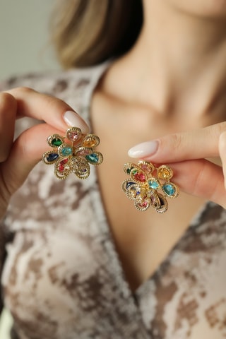 Boucles d’oreilles - Plaqué or jaune et zircons