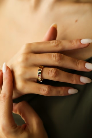 Bague - Plaqué or jaune et zircons