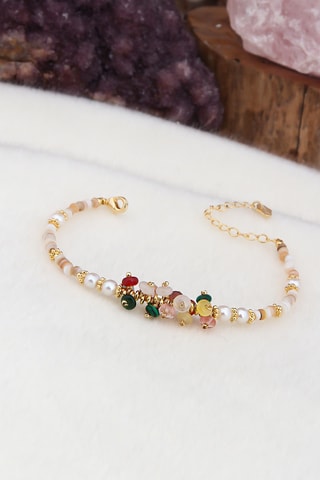 Bracelet - Plaqué or jaune et agates